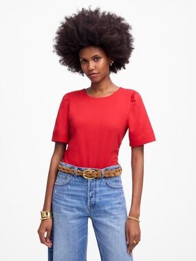 Madewell Women's Red Side-Cinch Puff Sleeve Tee